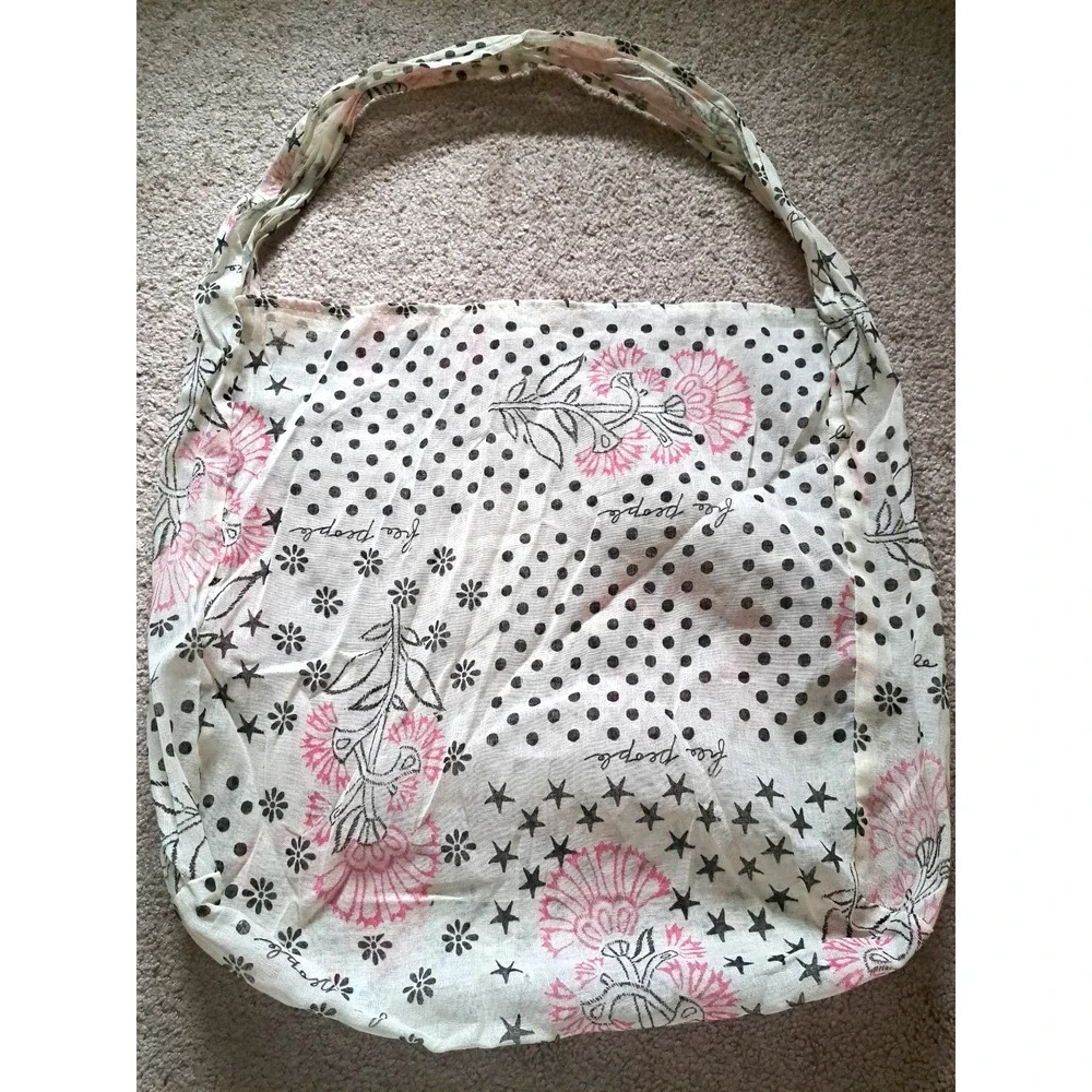 Free People  Cotton Large Shopping Bag Tote  17 X 16 X  5.5 Inches